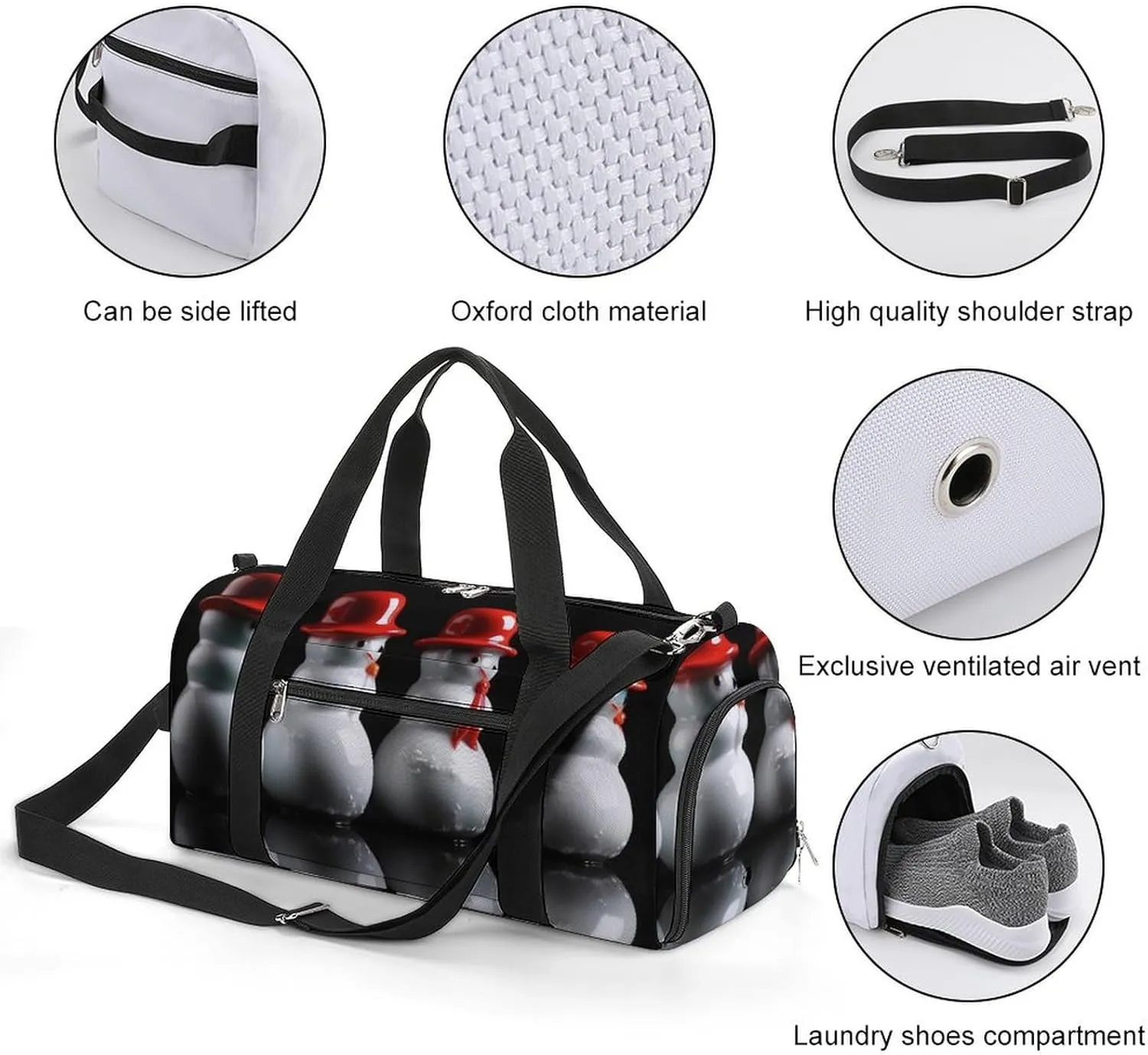 Gym Bag White Snowman Sculpture Duffel Bag for Men Women Travel Overnight Bag with Shoe Compartment Workout Bags