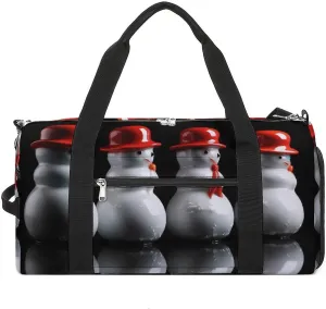 Gym Bag White Snowman Sculpture Duffel Bag for Men Women Travel Overnight Bag with Shoe Compartment Workout Bags