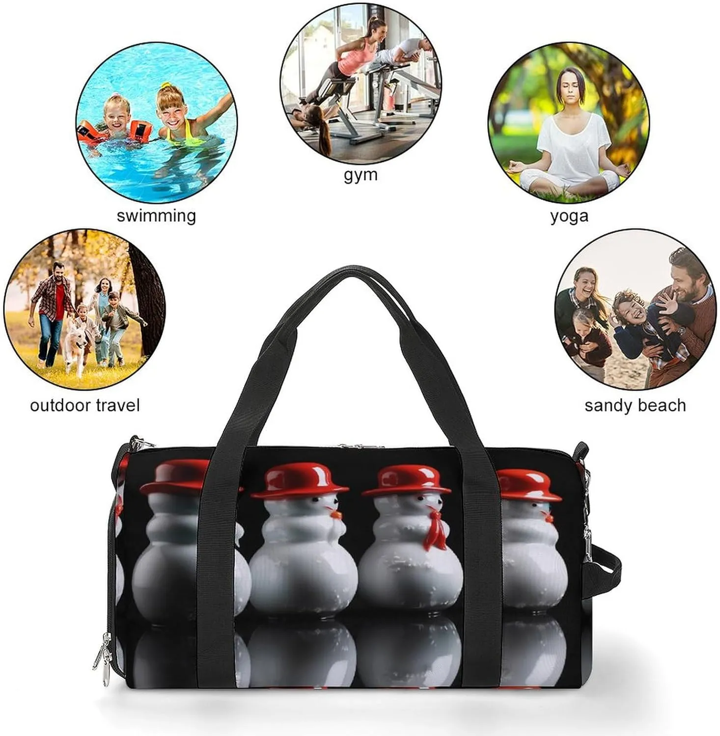 Gym Bag White Snowman Sculpture Duffel Bag for Men Women Travel Overnight Bag with Shoe Compartment Workout Bags