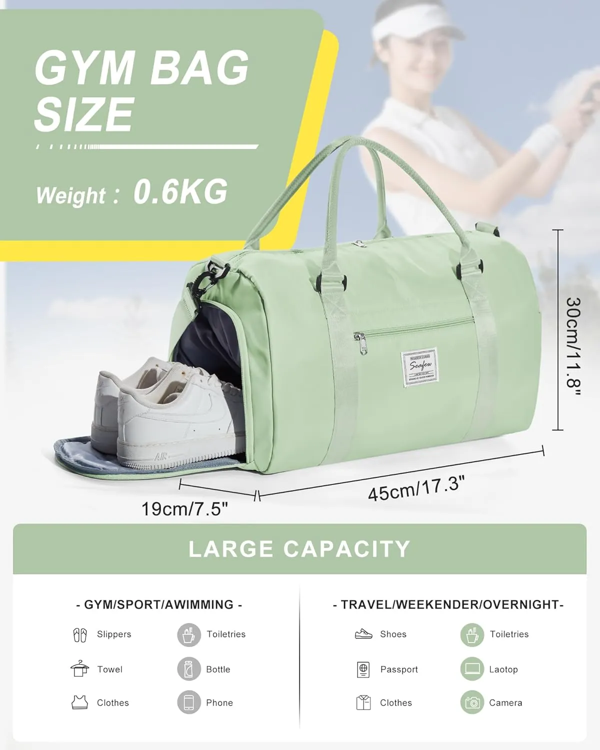 Gym Bag Womens Mens with Shoes Compartment and Wet Pocket Travel Duffel Bags for Women for Plane Sport Gym Tote Bags Swimming Yoga Small Waterproof Weekend Overnight Carry on Bag Hospital Holdalls
