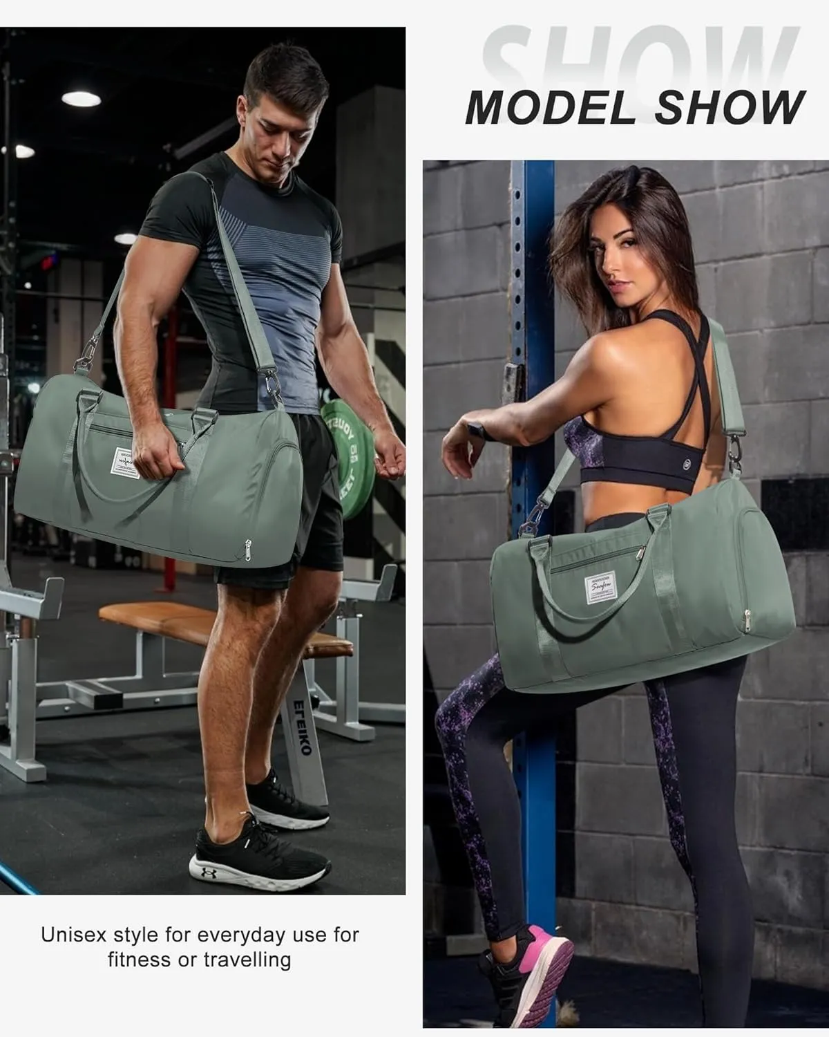 Gym Bag Womens Mens with Shoes Compartment and Wet Pocket,Travel Duffel Bag for Plane,Sport Gym Tote Bags Swimming Yoga,Waterproof Weekend Overnight Carry on Bag Hospital Holdalls
