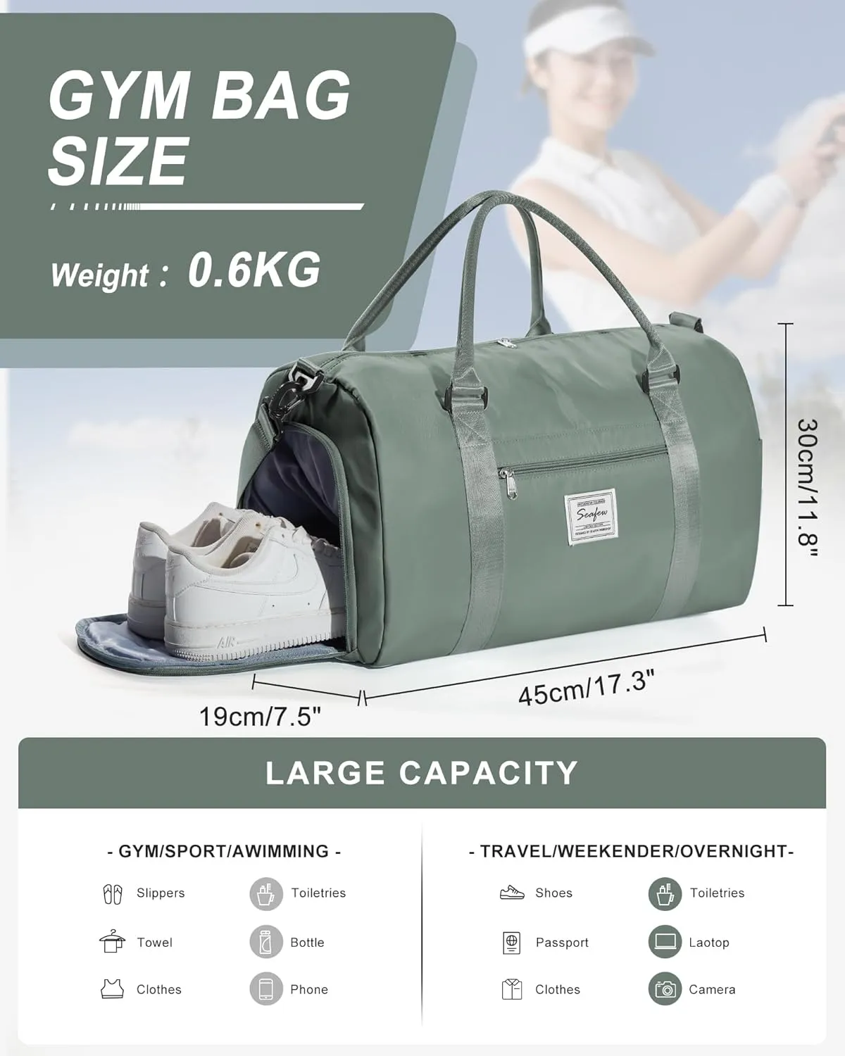 Gym Bag Womens Mens with Shoes Compartment and Wet Pocket,Travel Duffel Bag for Plane,Sport Gym Tote Bags Swimming Yoga,Waterproof Weekend Overnight Carry on Bag Hospital Holdalls