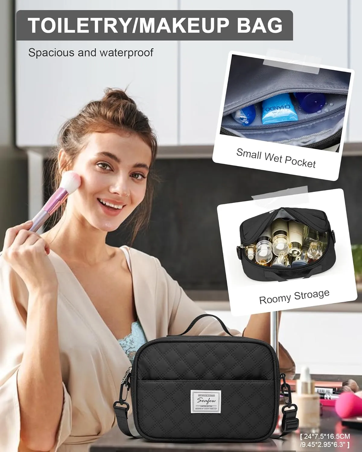 Gym Duffle Bag for Women with Shoe Compartment Waterproof Travel Tote Bags Personal Item Carry On Weekender Overnight Bags with Toiletry Bag Swimming Yoga Bags Hospital Holdalls Black