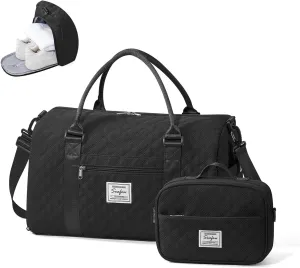 Gym Duffle Bag for Women with Shoe Compartment Waterproof Travel Tote Bags Personal Item Carry On Weekender Overnight Bags with Toiletry Bag Swimming Yoga Bags Hospital Holdalls Black