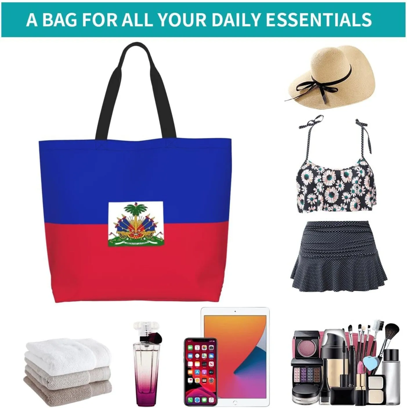 Haiti Flag Grocery Bag Haitian Shopping Bag Haitian Flag Handbag Bags Flag Tote Bag for Outdoor