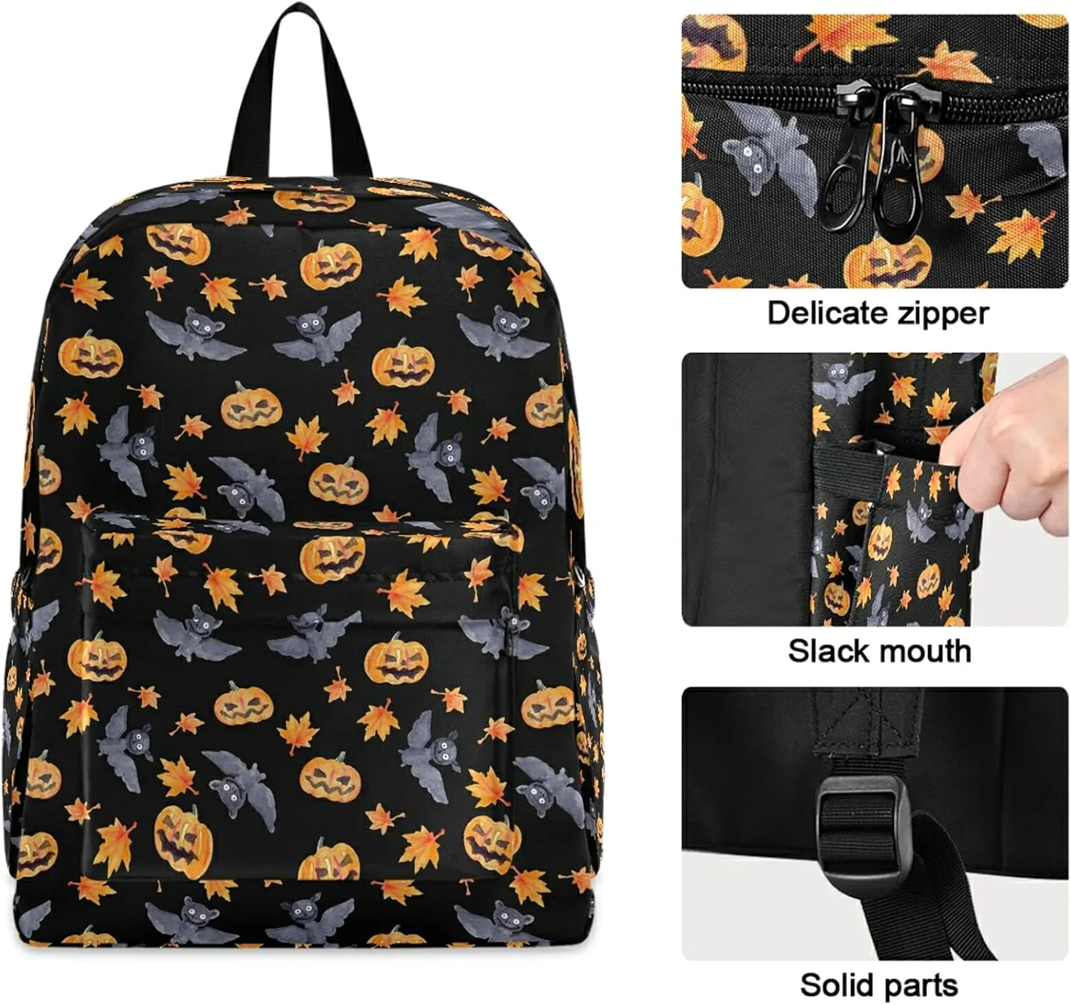Halloween Bats Pumpkin Casual Polyester Laptop Backpack Large Daypack for Business Sport Travel School Bookbags