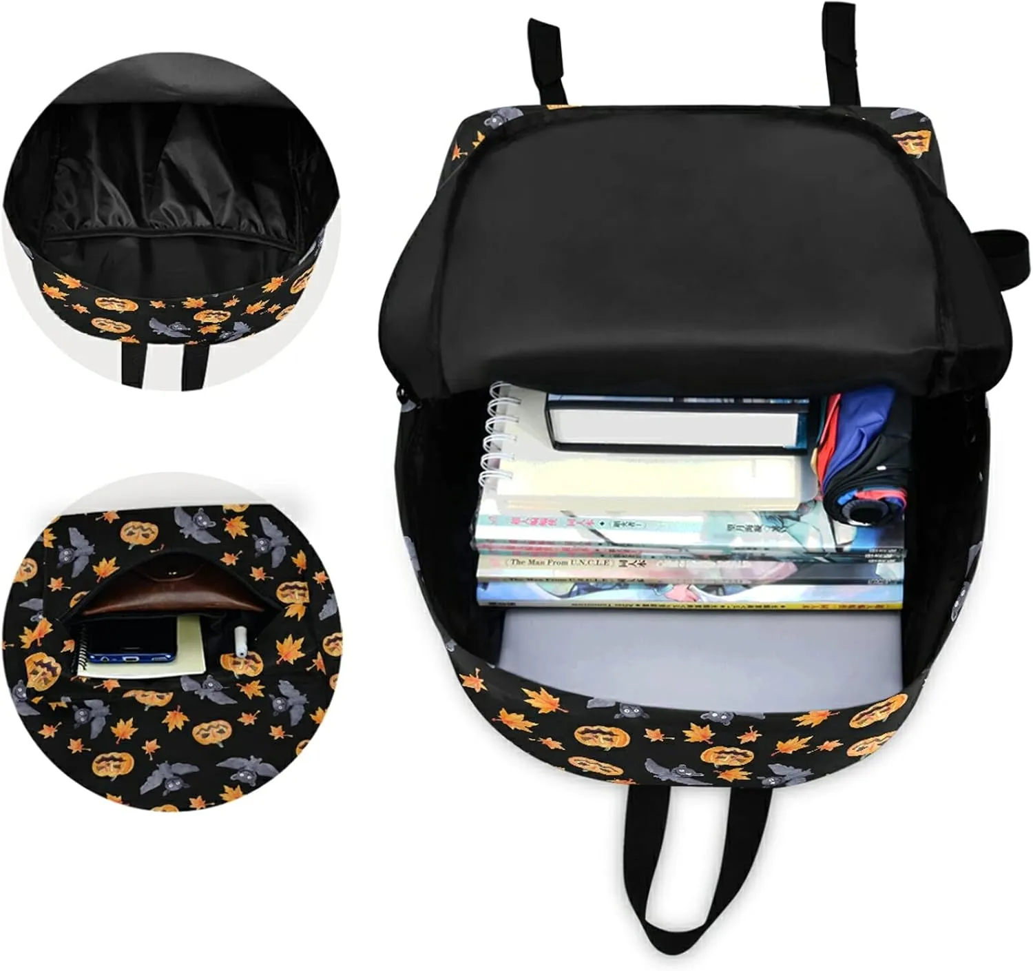 Halloween Bats Pumpkin Casual Polyester Laptop Backpack Large Daypack for Business Sport Travel School Bookbags