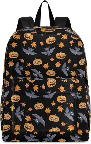 Halloween Bats Pumpkin Casual Polyester Laptop Backpack Large Daypack for Business Sport Travel School Bookbags