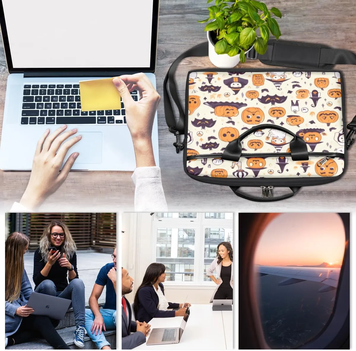 Halloween Lattice Lightweight Laptop Bag Case 13-15 Inch Computer Briefcase Bag for Women Men Notebook Shoulder Bag