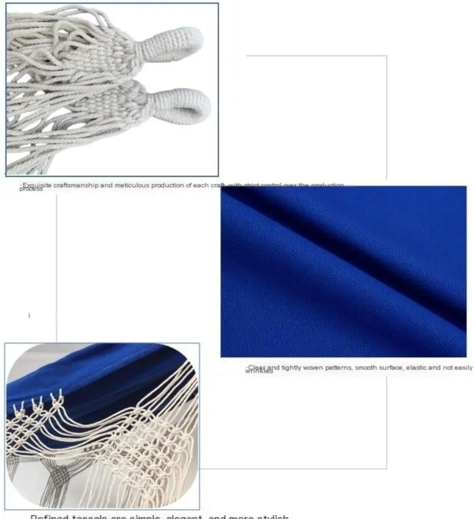 Hamock Outdoor Tassel Canvas Hammock Camping Beach Enlarged Double Swing Bohemian Outdoor Supplies Hanging Chair Hanmock(Blue)