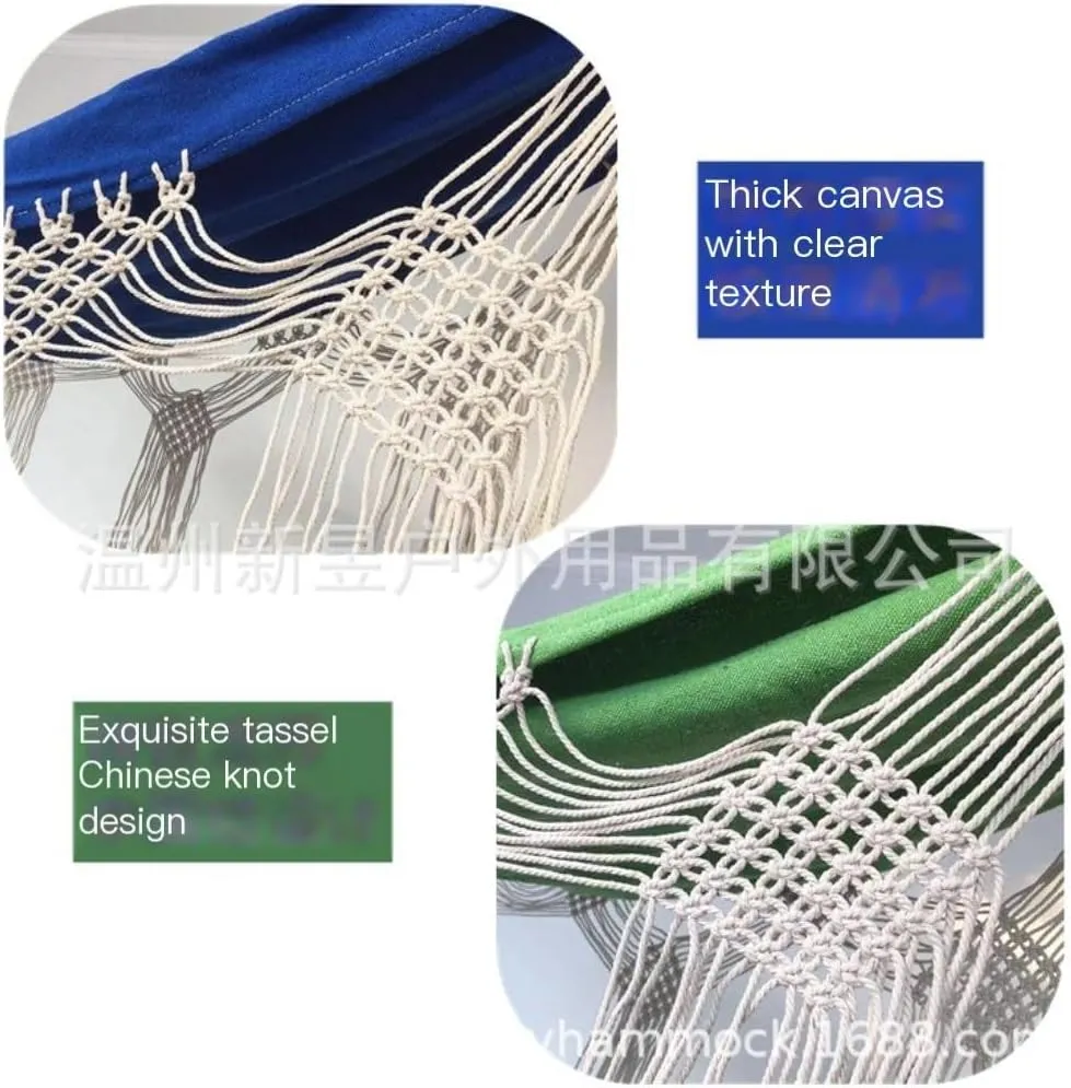 Hamock Outdoor Tassel Canvas Hammock Camping Beach Enlarged Double Swing Bohemian Outdoor Supplies Hanging Chair Hanmock(Blue)