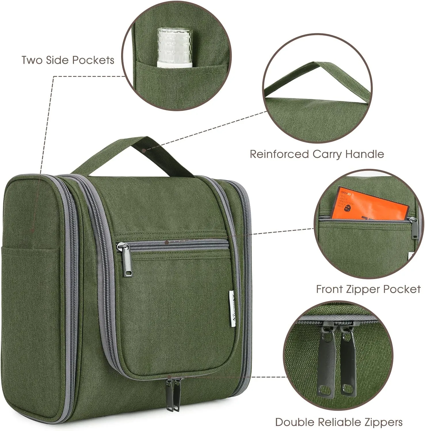 Hanging Toiletry Bag for Women Travel Makeup Bag Organizer Toiletries Bag Men for Cosmetics Essentials Accessories (Large, Army Green)