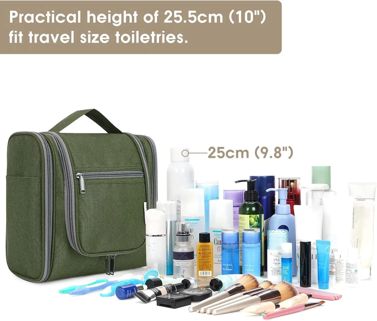 Hanging Toiletry Bag for Women Travel Makeup Bag Organizer Toiletries Bag Men for Cosmetics Essentials Accessories (Large, Army Green)