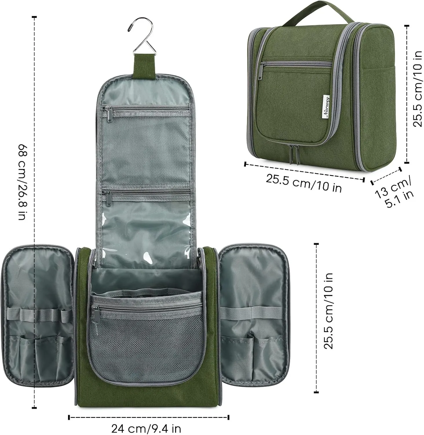 Hanging Toiletry Bag for Women Travel Makeup Bag Organizer Toiletries Bag Men for Cosmetics Essentials Accessories (Large, Army Green)