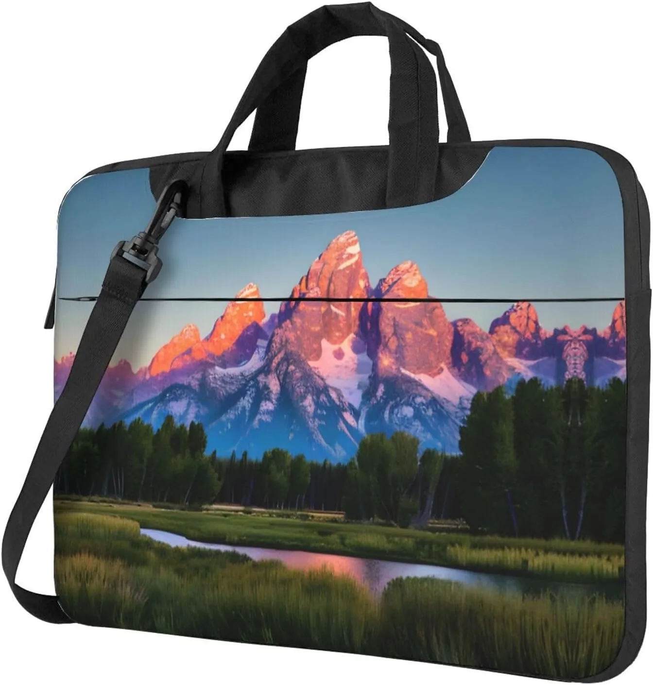 Happy Camper Green Print Notebook Computer Protective Carrying Cover With Pocket,13 Inch Laptop Shoulder Bag