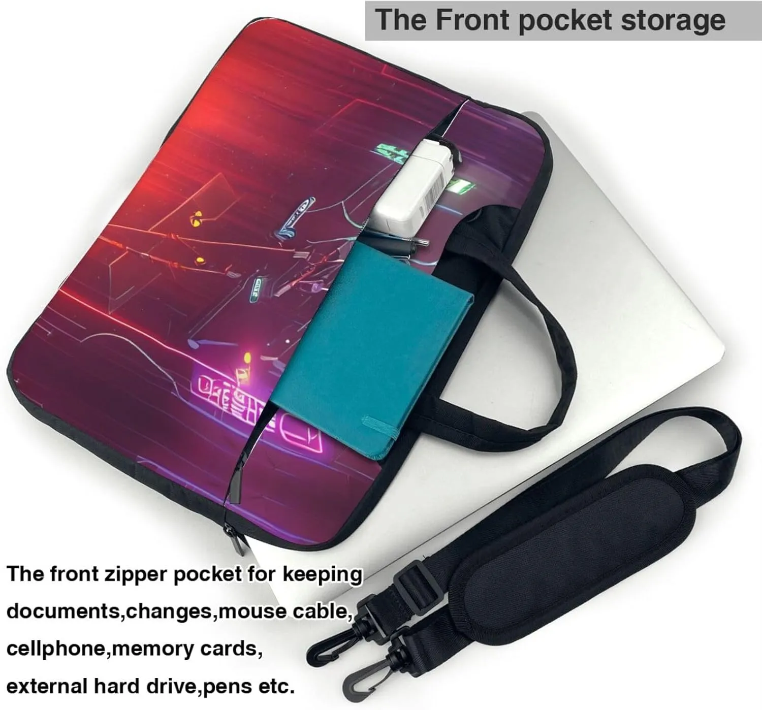 Happy Camper Green Print Notebook Computer Protective Carrying Cover With Pocket,13 Inch Laptop Shoulder Bag