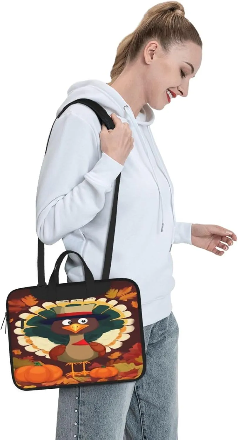 Happy Thanksgiving Pumpkin and Turkey Laptop Bag, Case Shoulder Messenger Bag Briefcase Computer Bag for Men Women