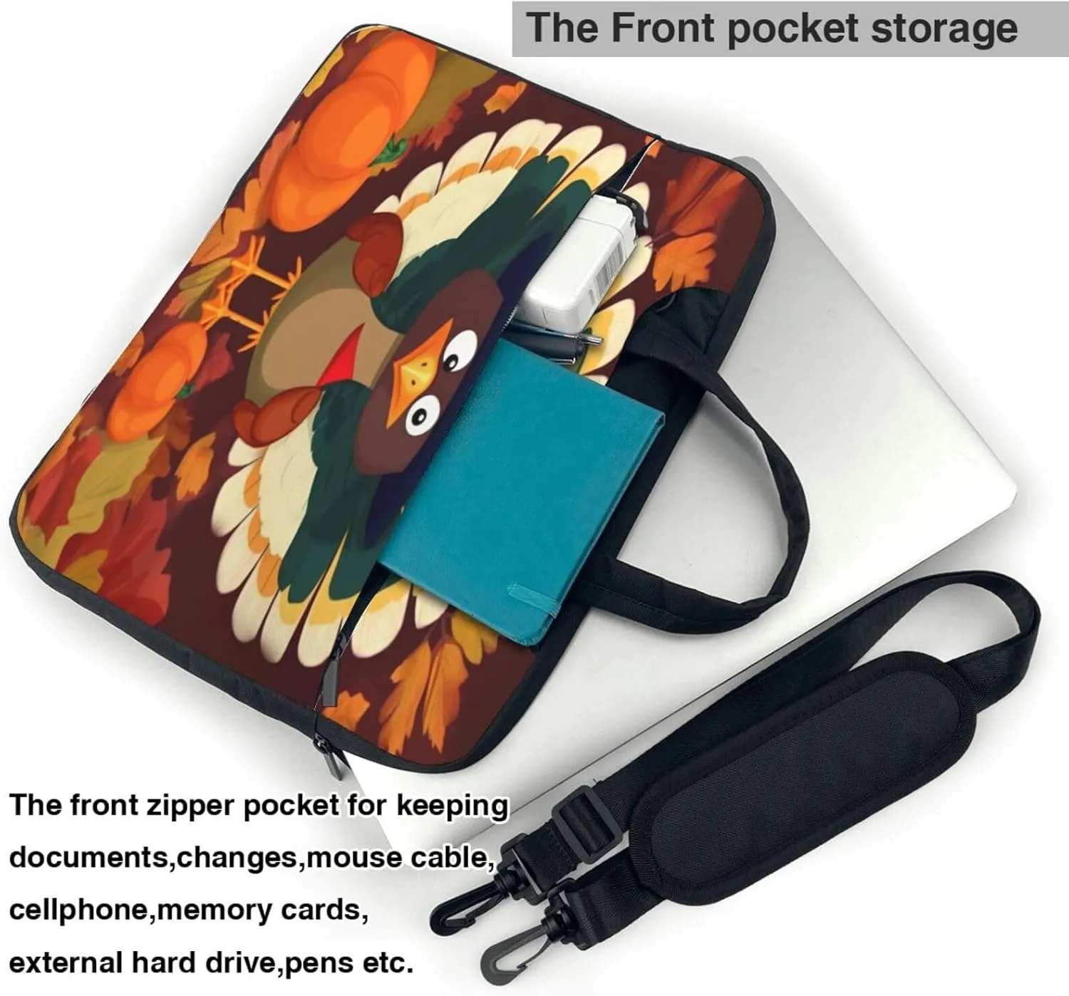 Happy Thanksgiving Pumpkin and Turkey Laptop Bag, Case Shoulder Messenger Bag Briefcase Computer Bag for Men Women