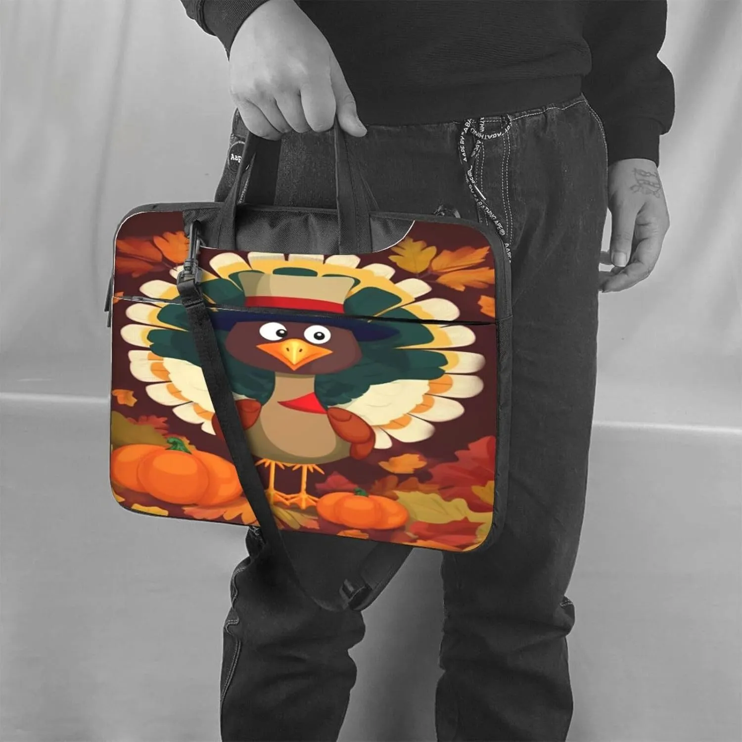 Happy Thanksgiving Pumpkin and Turkey Laptop Bag, Case Shoulder Messenger Bag Briefcase Computer Bag for Men Women