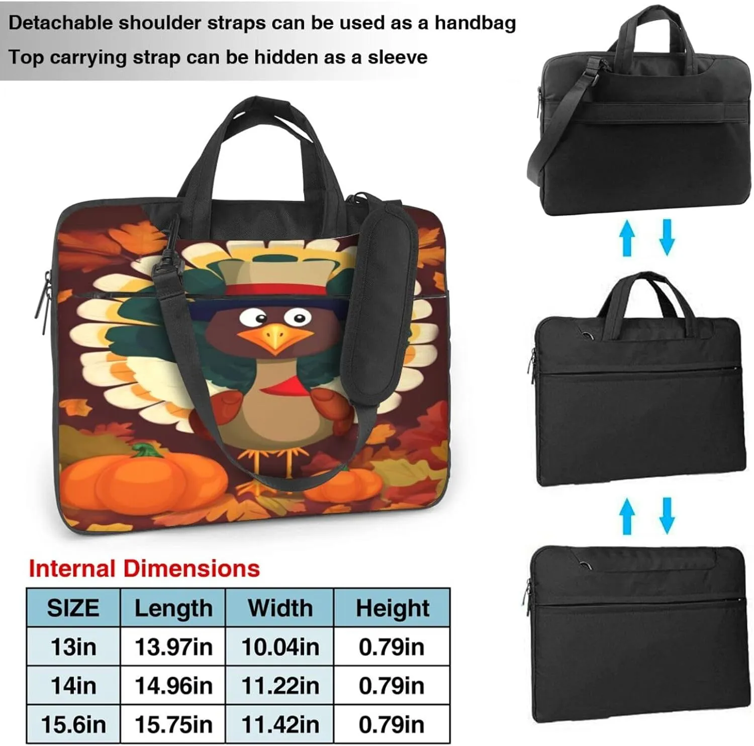 Happy Thanksgiving Pumpkin and Turkey Laptop Bag, Case Shoulder Messenger Bag Briefcase Computer Bag for Men Women