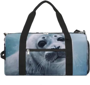 Harp Seal Painting Wallpaper Gym Bag Travel Duffel Bags for Men Women Large Weekender Bags Carry On Overnight Duffle Bag with Shoe Compartment for Workout