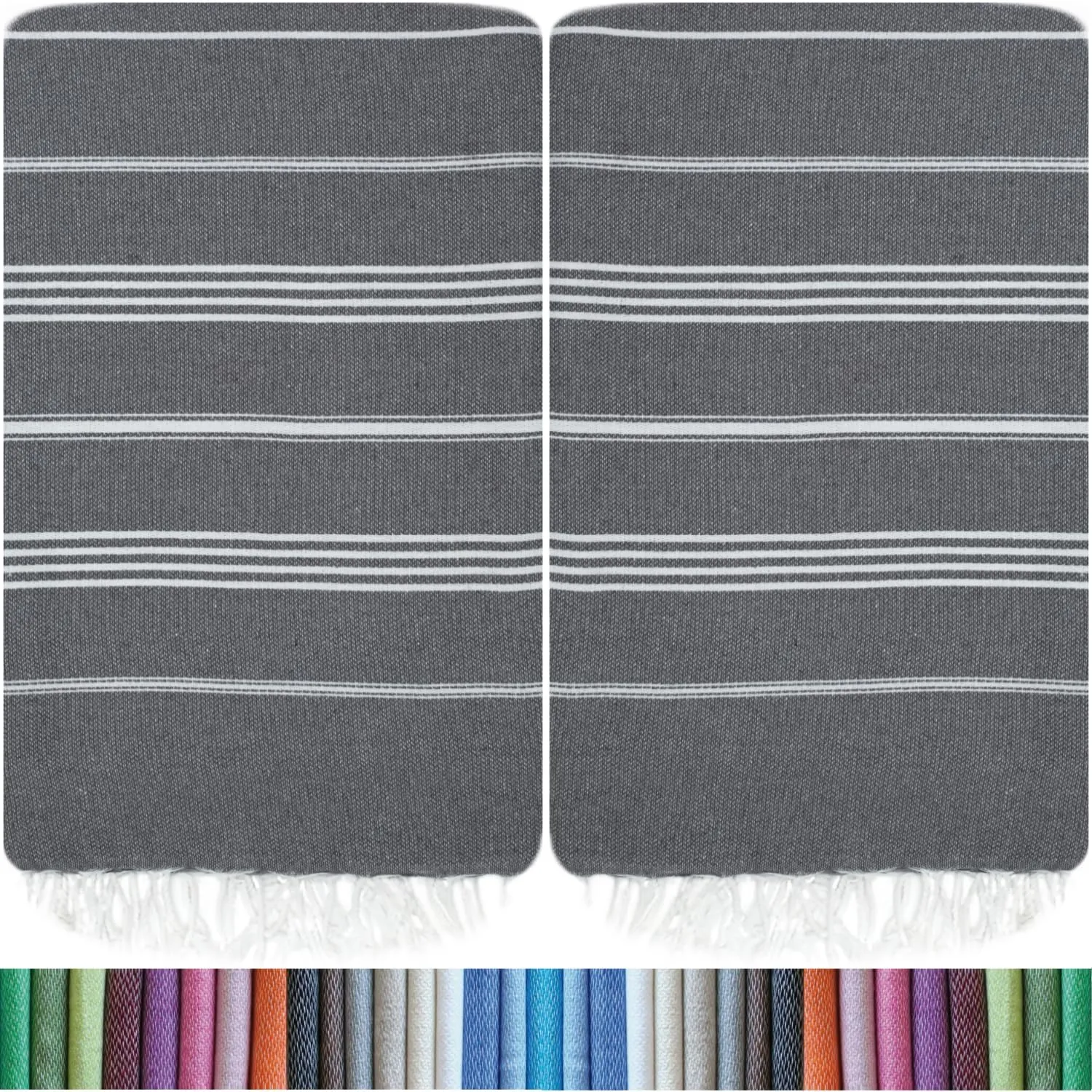 HAVLULAND |Pack of 2| Turkish Beach Towels Oversized 39x71, 100% Turkish Cotton Sand Free Quick Dry Absorbent Towel Travel Blanket for Adults Beach Gift Beach Essentials - Grey