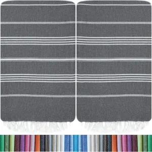 HAVLULAND |Pack of 2| Turkish Beach Towels Oversized 39x71, 100% Turkish Cotton Sand Free Quick Dry Absorbent Towel Travel Blanket for Adults Beach Gift Beach Essentials - Grey