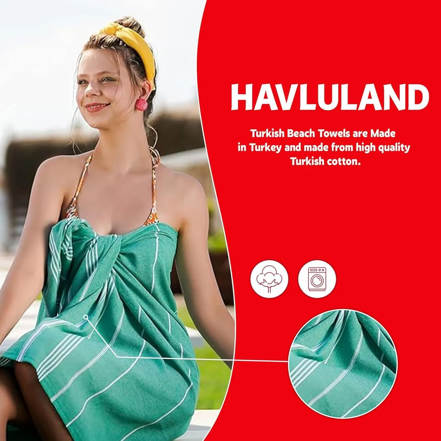 HAVLULAND Set of 6 Turkish Cotton Beach Towels, Oversized 72"x40", Quick-Dry, Absorbent, Lightweight, Sand-Free, Compact, XL, Ideal for Beach, Pool, Gym, Yoga, Travel, Camping, Picnic - Bulk of 6 Pink