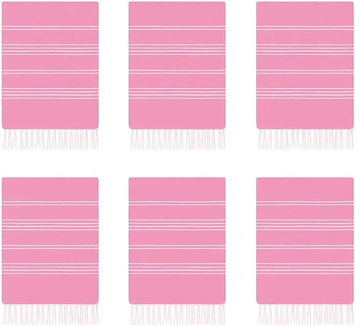 HAVLULAND Set of 6 Turkish Cotton Beach Towels, Oversized 72"x40", Quick-Dry, Absorbent, Lightweight, Sand-Free, Compact, XL, Ideal for Beach, Pool, Gym, Yoga, Travel, Camping, Picnic - Bulk of 6 Pink