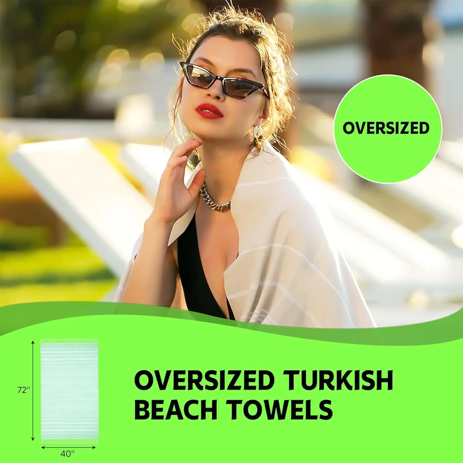 HAVLULAND Set of 6 Turkish Cotton Beach Towels, Oversized 72"x40", Quick-Dry, Absorbent, Lightweight, Sand-Free, Compact, XL, Ideal for Beach, Pool, Gym, Yoga, Travel, Camping, Picnic - Bulk of 6 Pink