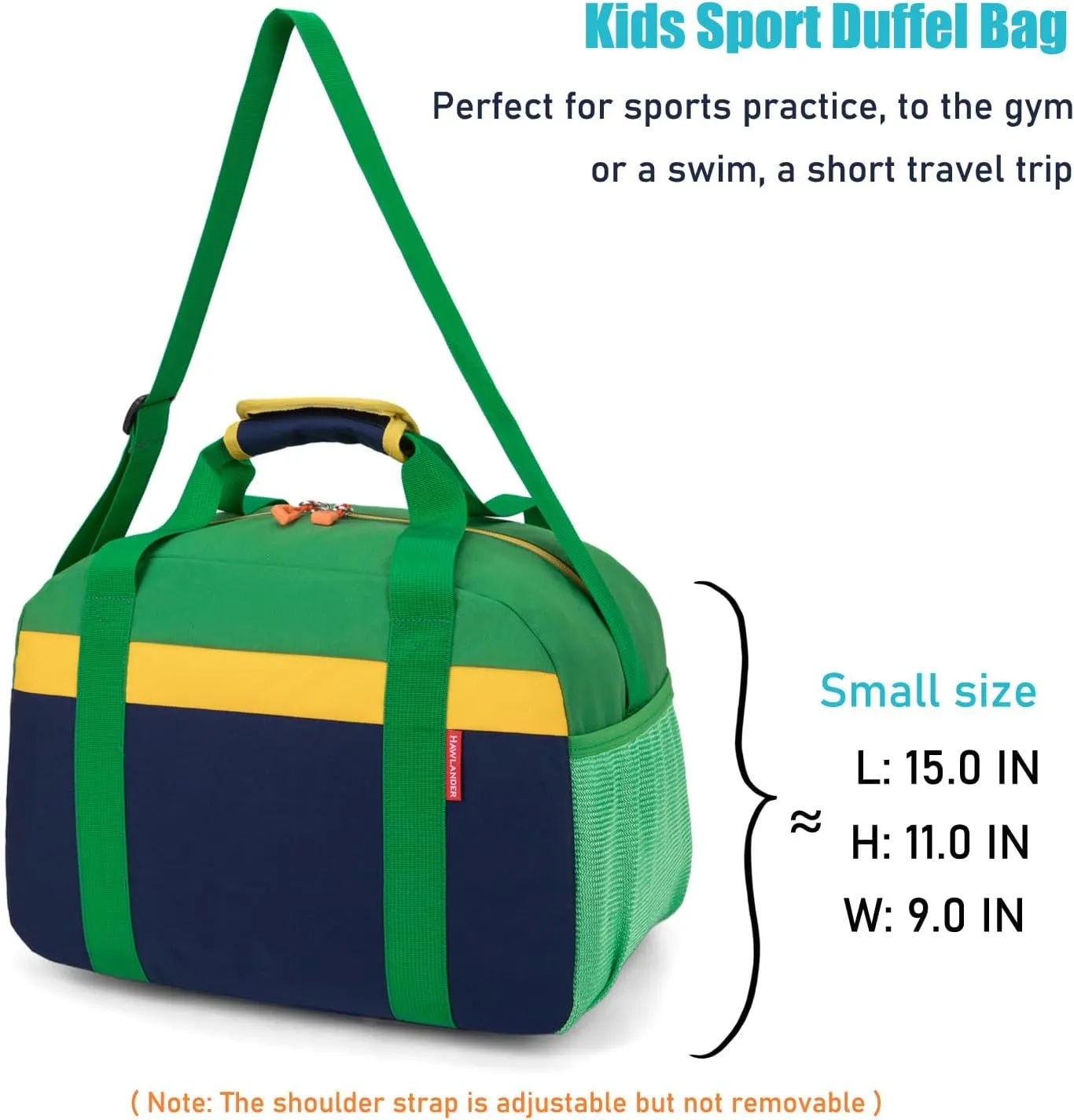 HawLander Small Duffle Bag for Kids Boys or Girls, Gym Bag for Sports (Dark Blue Green)
