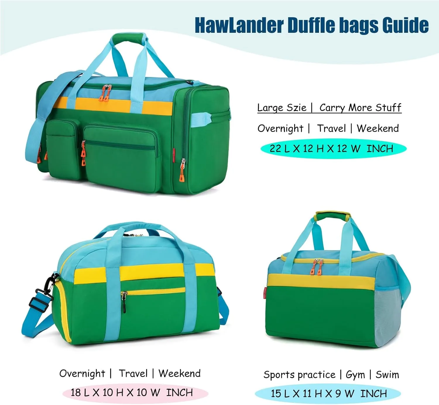HawLander Small Duffle Bag for Kids Boys or Girls, Gym Bag for Sports (Green Yellow)