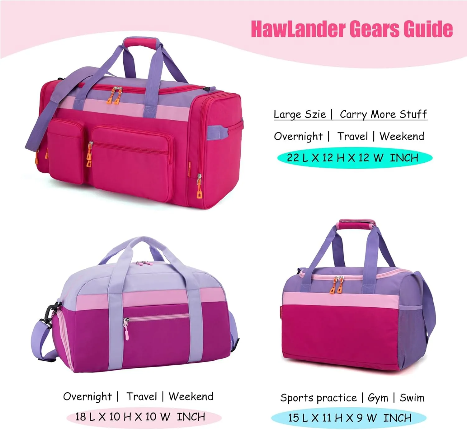 HawLander Small Duffle Bag for Kids Boys or Girls, Gym Bag for Sports (Rose Purple)
