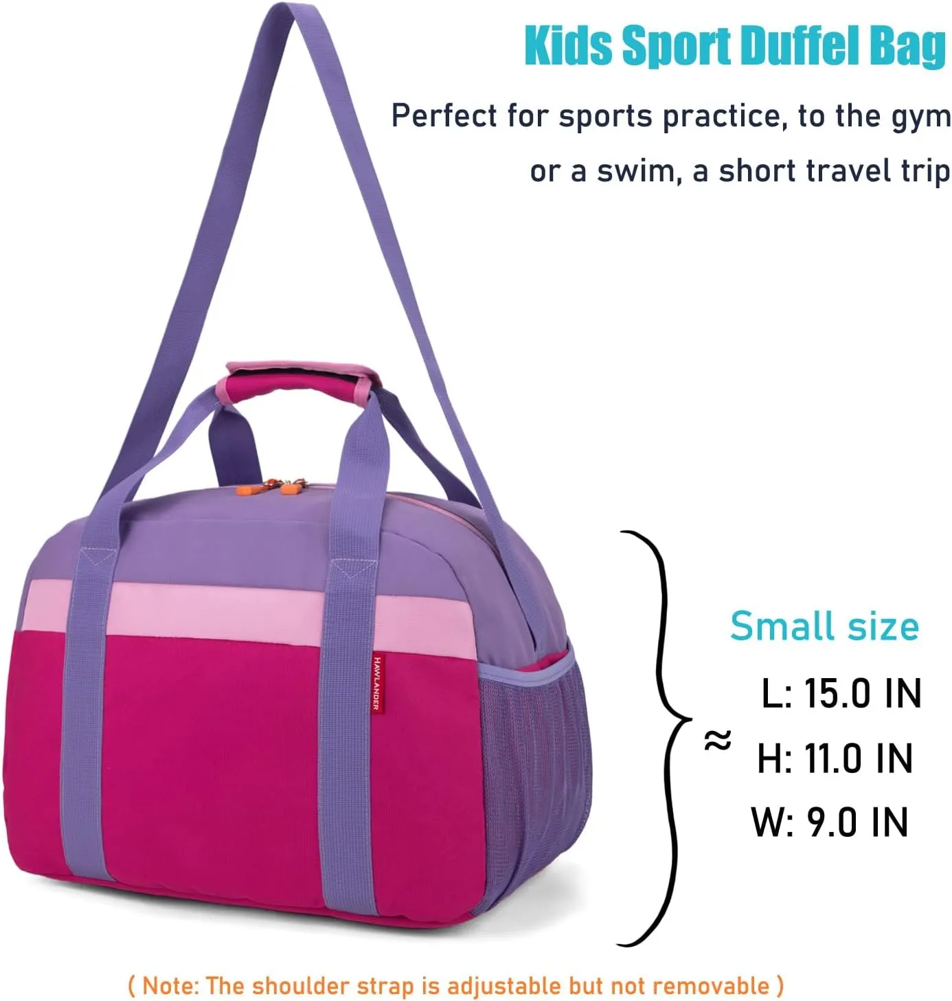 HawLander Small Duffle Bag for Kids Boys or Girls, Gym Bag for Sports (Rose Purple)