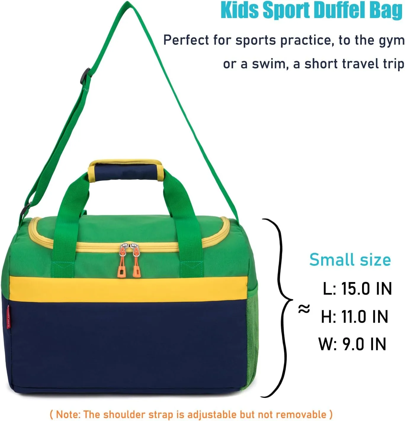 HawLander Sport Duffle Bag for Kids Boys or Girls, Small Gym Bag for Sports (Dark Blue Green)