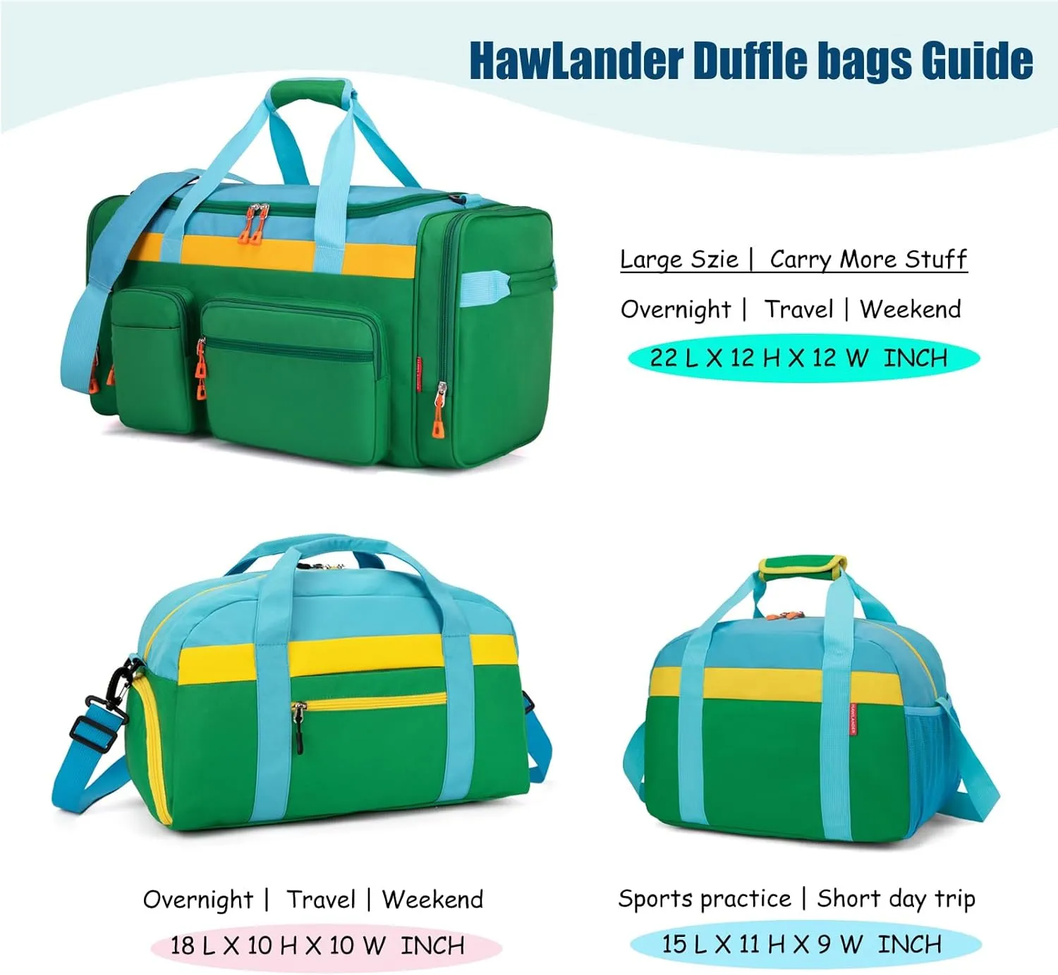 HawLander Sport Duffle Bag for Kids Boys or Girls, Small Gym Bag for Sports (Green Yellow)