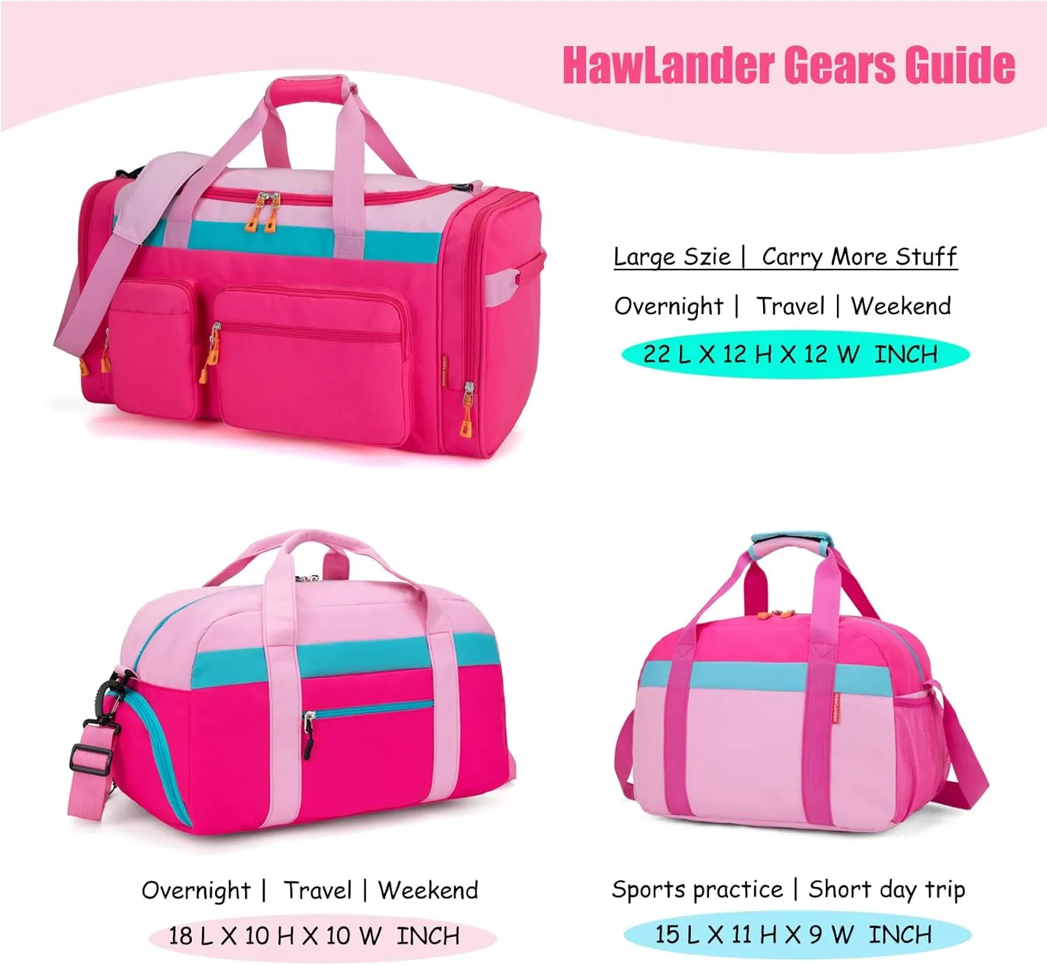 HawLander Sport Duffle Bag for Kids Boys or Girls, Small Gym Bag for Sports (Pink Rose)