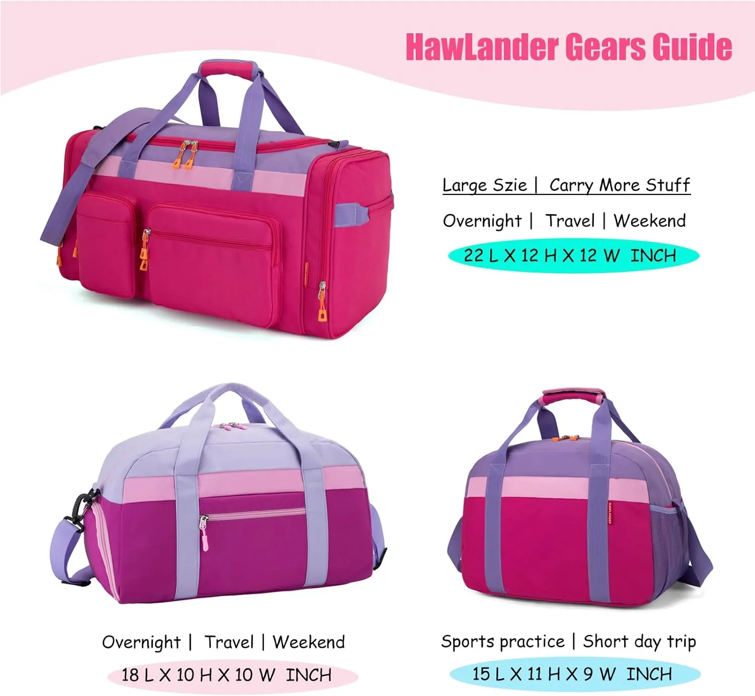 HawLander Sport Duffle Bag for Kids Boys or Girls, Small Gym Bag for Sports (Rose Purple)