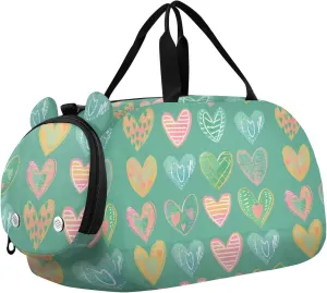 Hearts Duffel Bag with Shoes Compartment Multifunctional Weekender Overnight Range Bag for School Practice, Sports, Travel