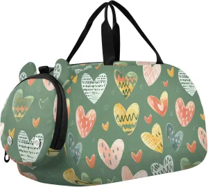 Hearts Kids Cute Gym Bag with Shoes Compartment Lightweight Weekend Overnight Carry on Bag for Boys and Girls