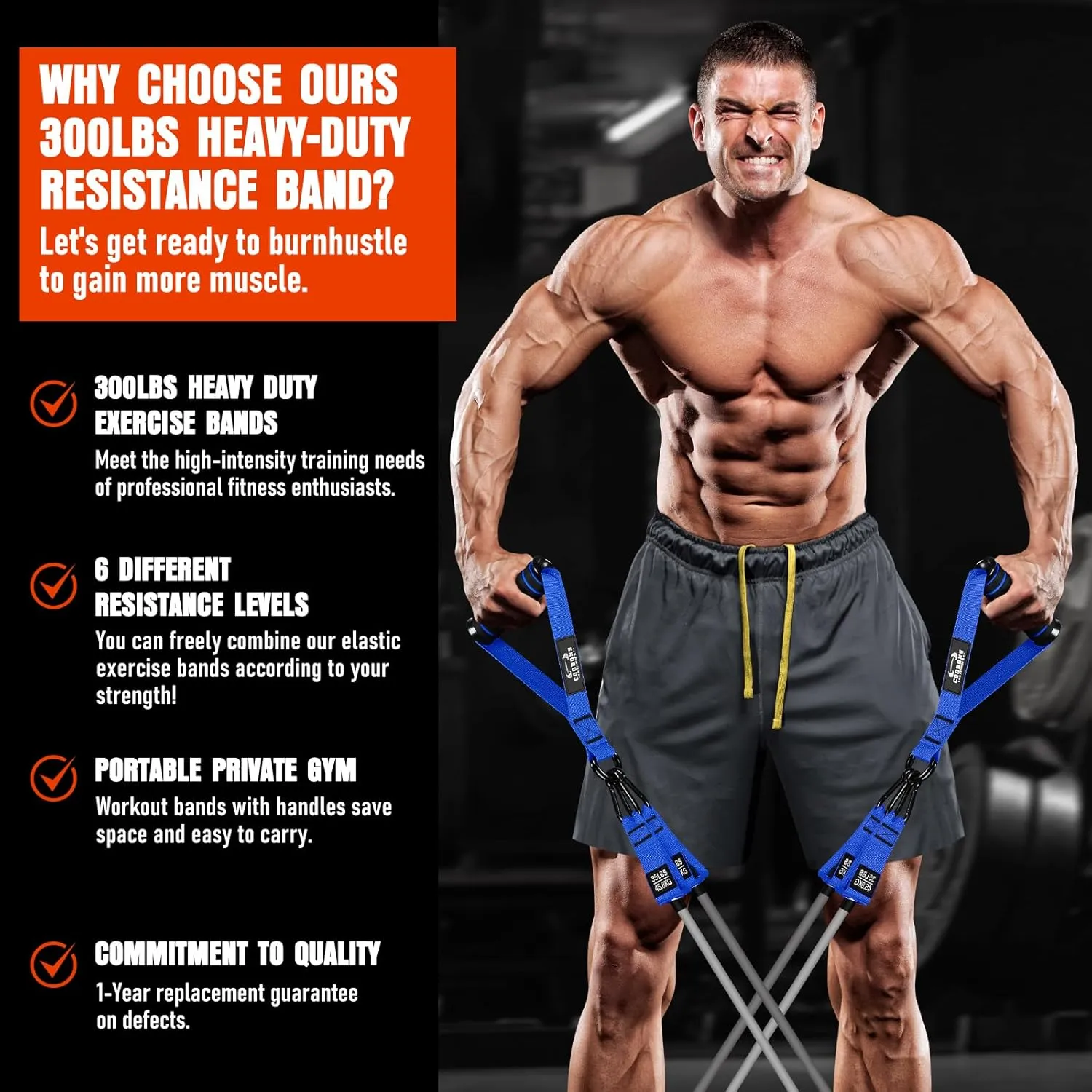 Heavy Resistance Bands for Working Out, 300LBS Exercise Bands with Handles, Workout Bands for Men, Weight Fitness Bands Set for Muscle Training, Strength, Slim, Yoga, Home Gym Equipment