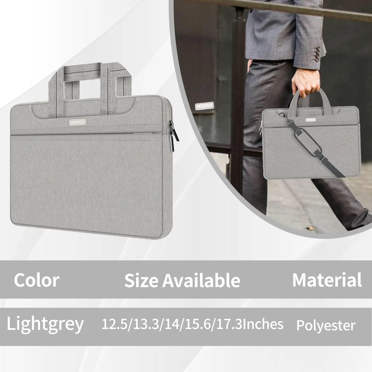HESTECH 17 Inch Laptop Sleeve Shoulder Bag compatible with Apple MacBook Pro and more, Gray