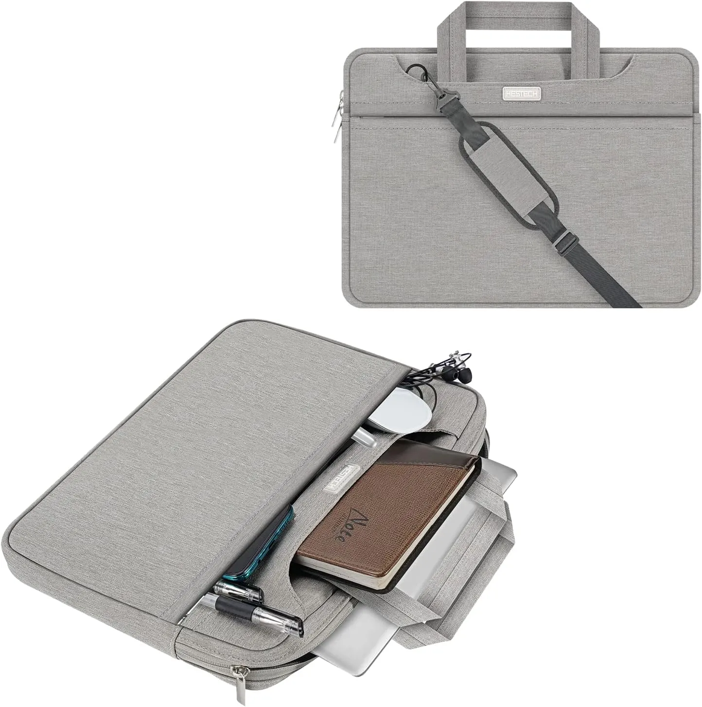 HESTECH 17 Inch Laptop Sleeve Shoulder Bag compatible with Apple MacBook Pro and more, Gray