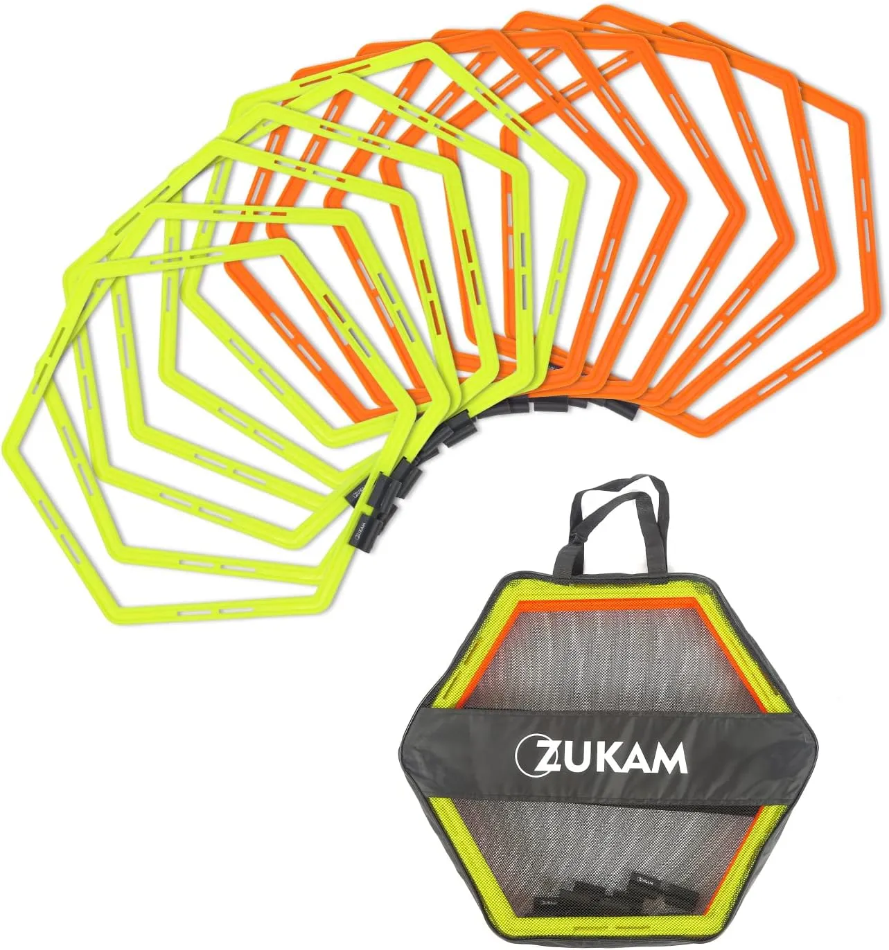 Hex Agility Rings for Speed Training & Agility Footwork Training Speed Hurdles Ladder with Carrying Bag (12 Rings)