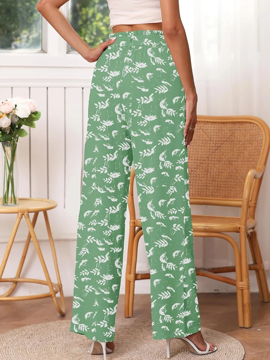 Heymoments Women's Wide Leg Lounge Pants with Pockets Lightweight High Waisted Palazzo Adjustable Tie Knot Flowy Trousers