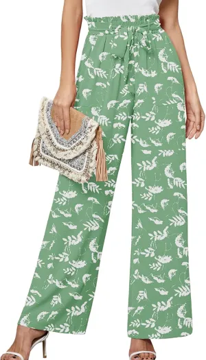 Heymoments Women's Wide Leg Lounge Pants with Pockets Lightweight High Waisted Palazzo Adjustable Tie Knot Flowy Trousers