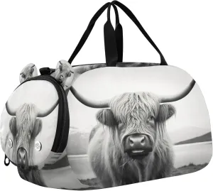 Highland Cow Youth Sports & Travel Duffle Bag with Shoe Compartment,Waterproof Gym Bag for Girls and Boys (Overnight Essentials Organizer)