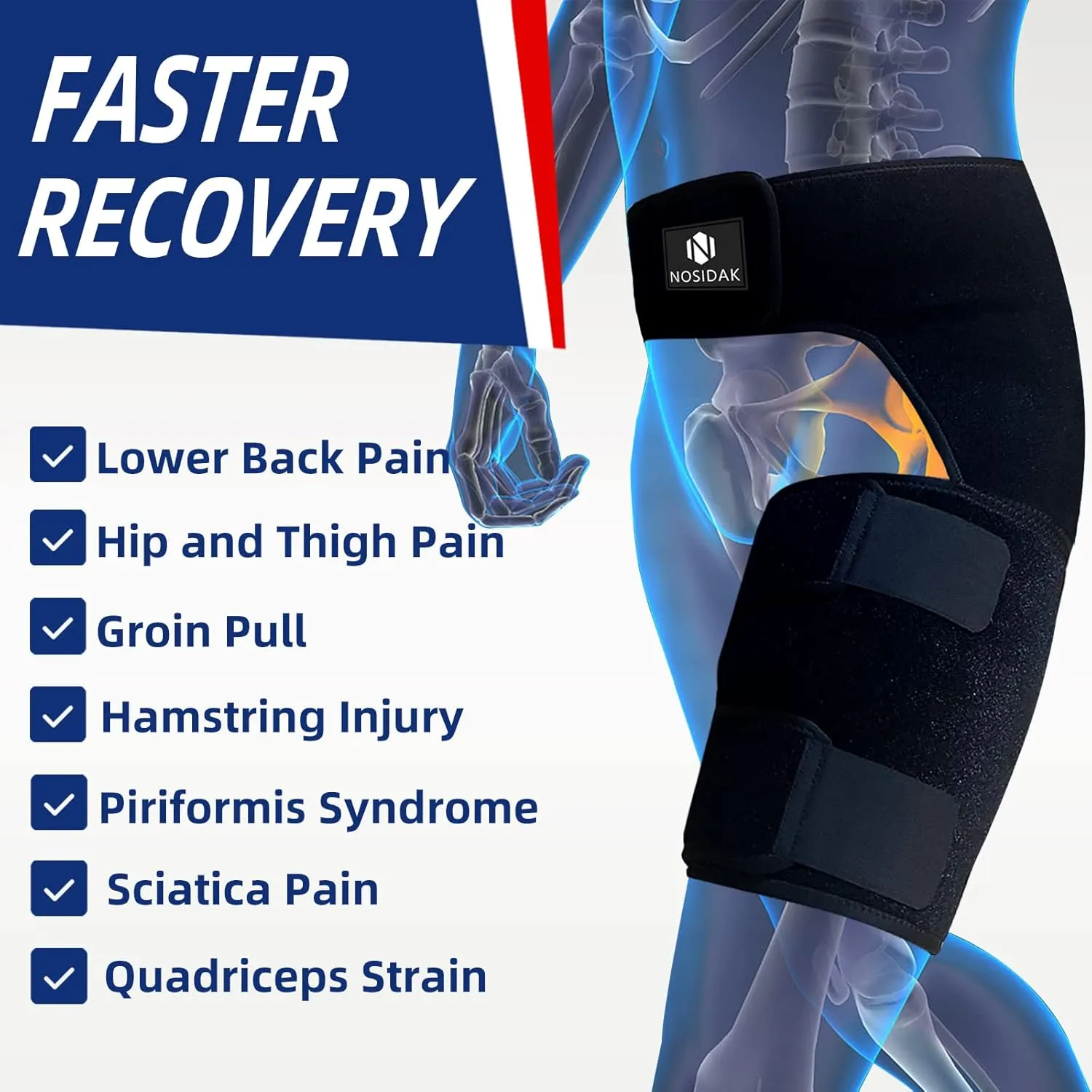 Hip Brace for Sciatica Pain Relief Thigh Compression Sleeve Groin Brace Sacroiliac Belt Support for SI Joint, Sciatic Nerve, Hip Replacement, Arthritis, Bursitis for Men Women - Left
