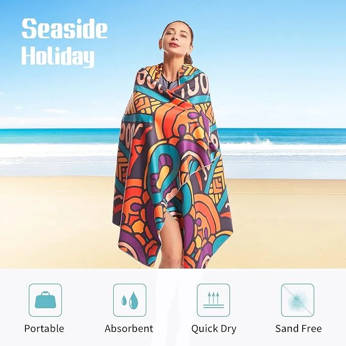 Hiturbo 2 Pack Microfiber Beach Towels,(71"x35") Oversized Sand Free Travel Towels Fast Drying Swimming Towel, Lightweight Compact Camping Towel Super Absorbent Pool Towel