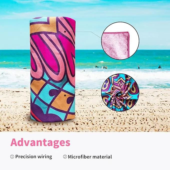 Hiturbo 2 Pack Microfiber Beach Towels,(71"x35") Oversized Sand Free Travel Towels Fast Drying Swimming Towel, Lightweight Compact Camping Towel Super Absorbent Pool Towel